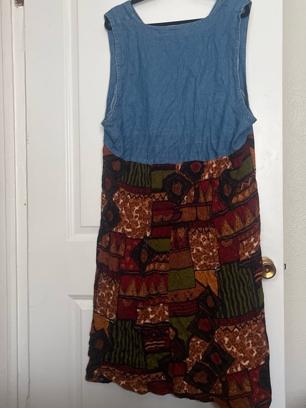Vintage Blue Chambray Top Multicolor Patchwork Midi Dress - Picture 5 of 5